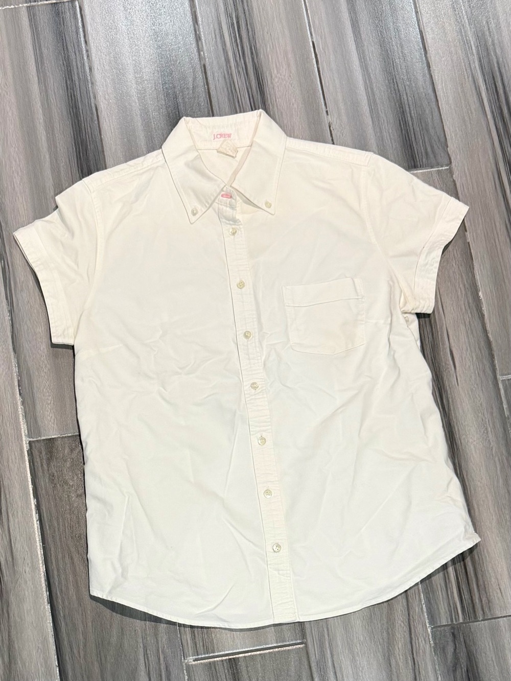 J. Crew Cream Short Short-Sleeve Button-Down Shirt